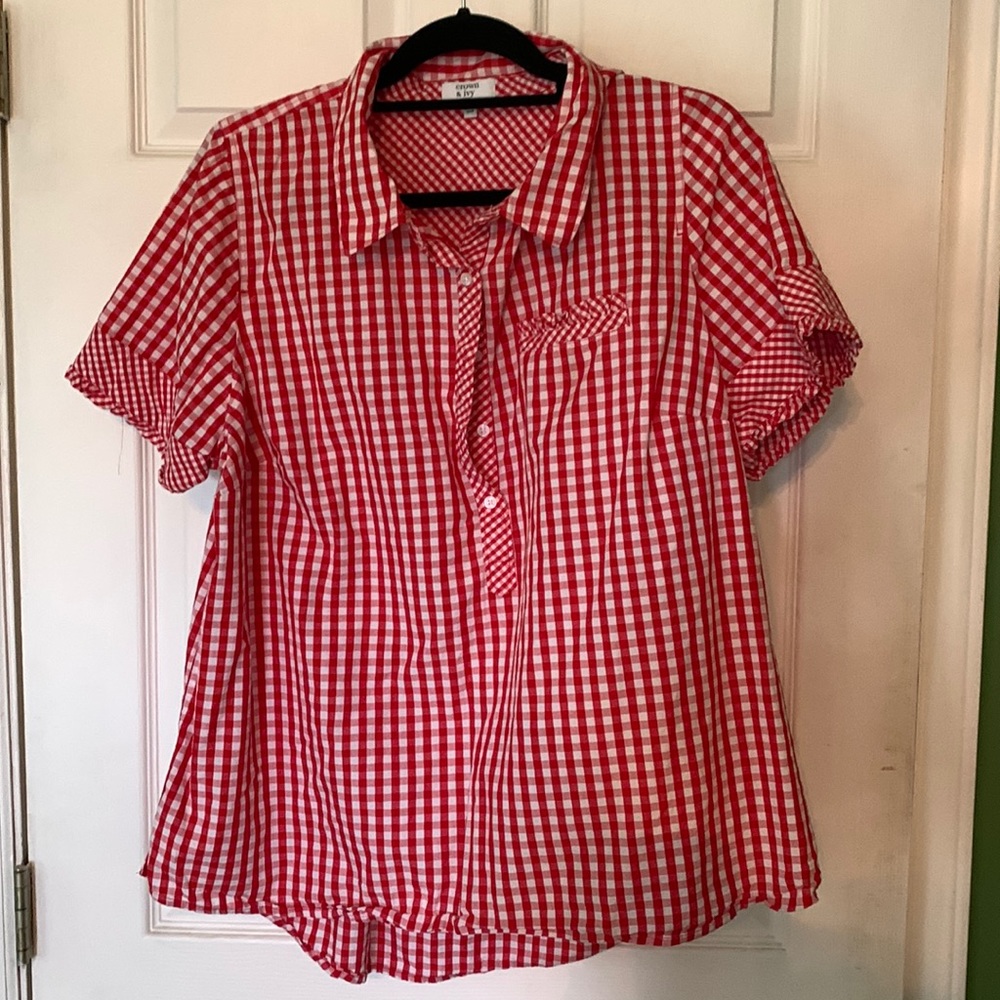 Red and white gingham top